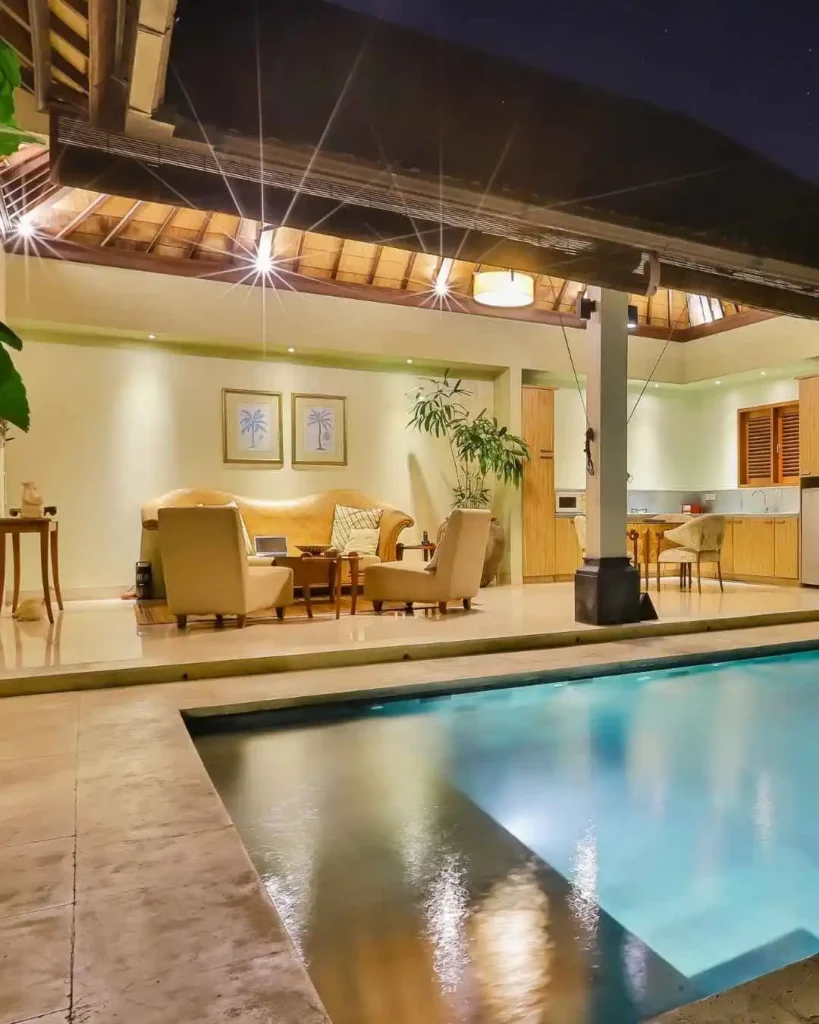 Modern open-plan villa with pool, tropical décor, and serene vibe, ideal property in Dubai retreat.